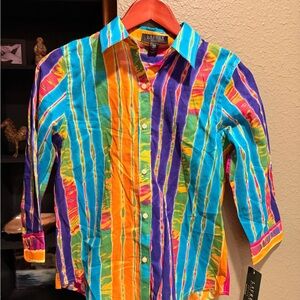 Lauren Ralph Lauren Petite NWT Colorful Striped Cotton Button Down Shirt PS